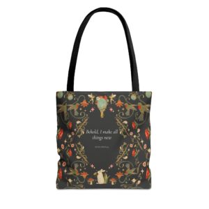 Scripture-Inspired Floral Tote Bag – 'Behold, I Make All Things New' | Revelation 21:2 | Christian Strength & Dignity Design Gift